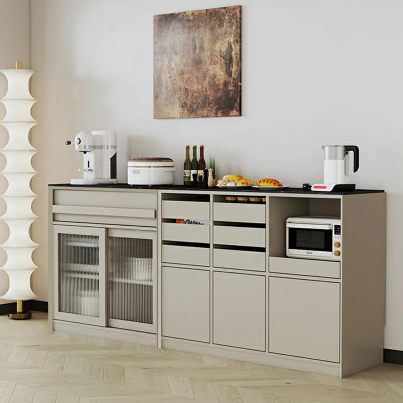 Contemporary Stone Countertop Sideboard with Drawers