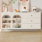 Glam White Wooden Buffet Table with Drawers & Shelves
