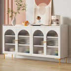 Glam White Wooden Buffet Table with Drawers & Shelves