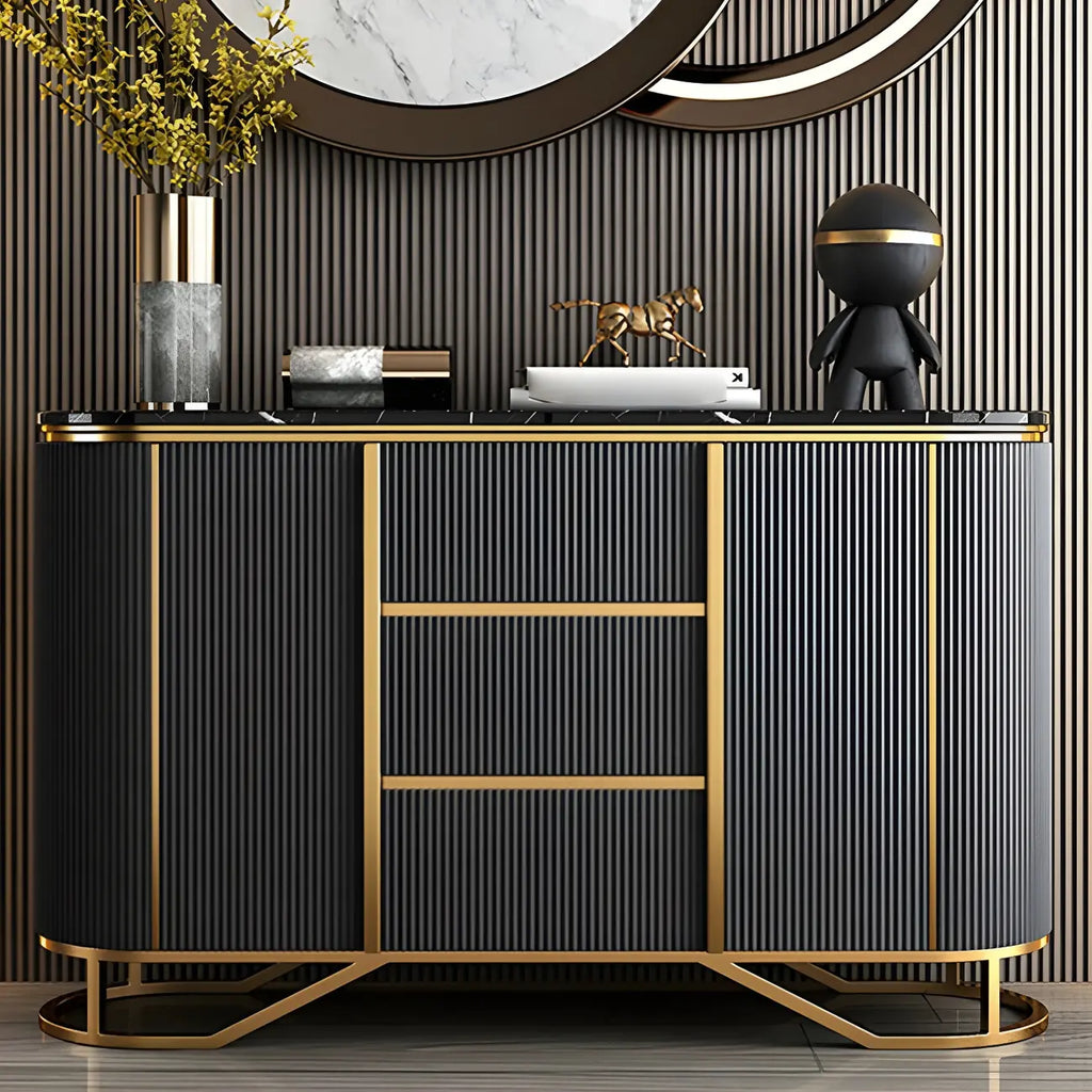 Luxury Curved Wooden Buffet Table with Drawers in Dark Gray