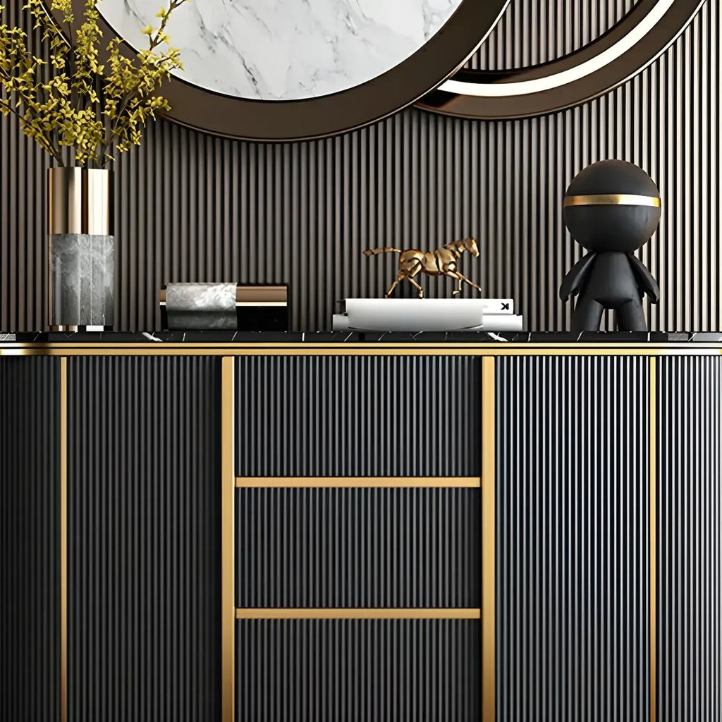Luxury Curved Wooden Buffet Table with Drawers in Dark Gray