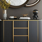 Luxury Curved Wooden Buffet Table with Drawers in Dark Gray