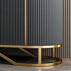 Luxury Curved Wooden Buffet Table with Drawers in Dark Gray