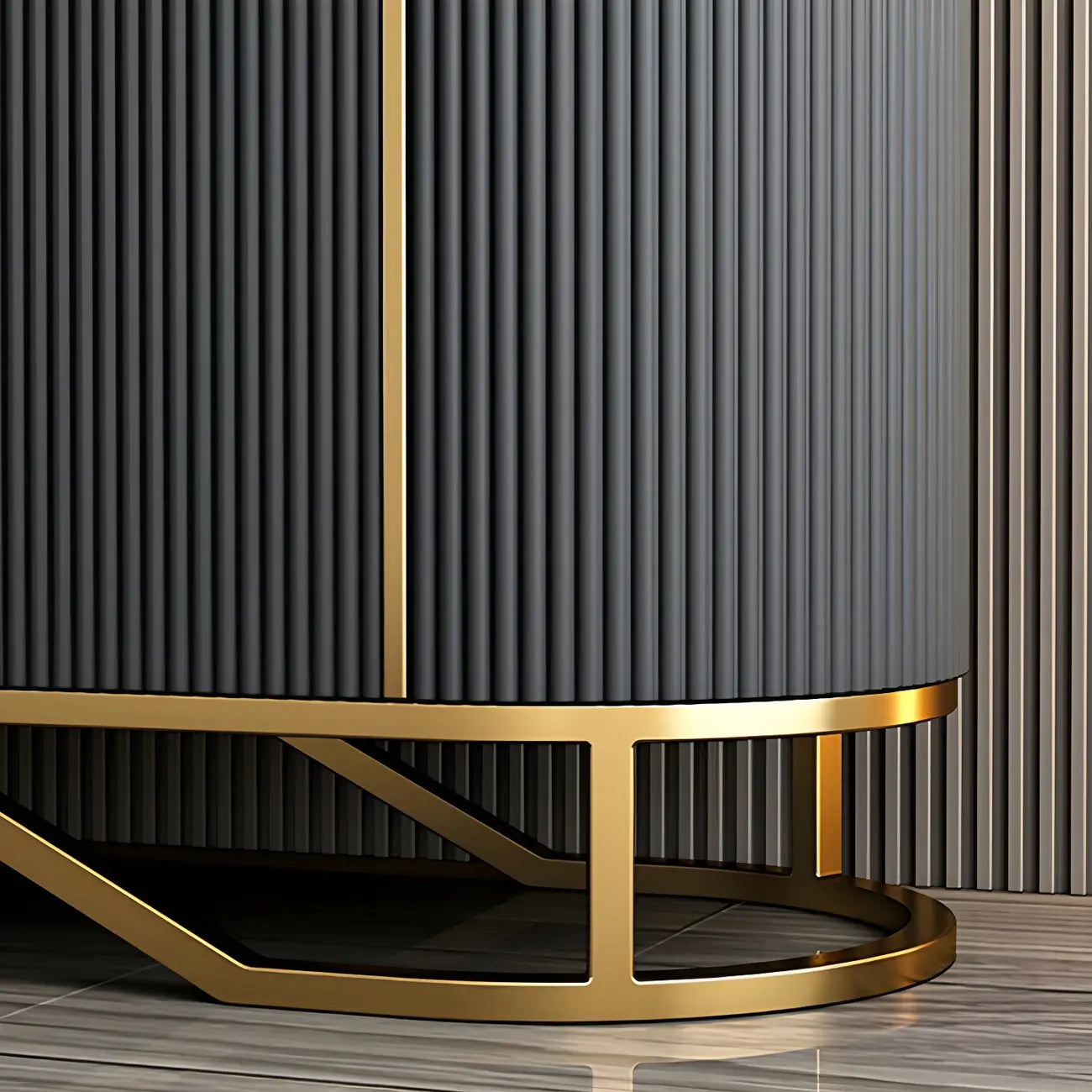Luxury Curved Wooden Buffet Table with Drawers in Dark Gray