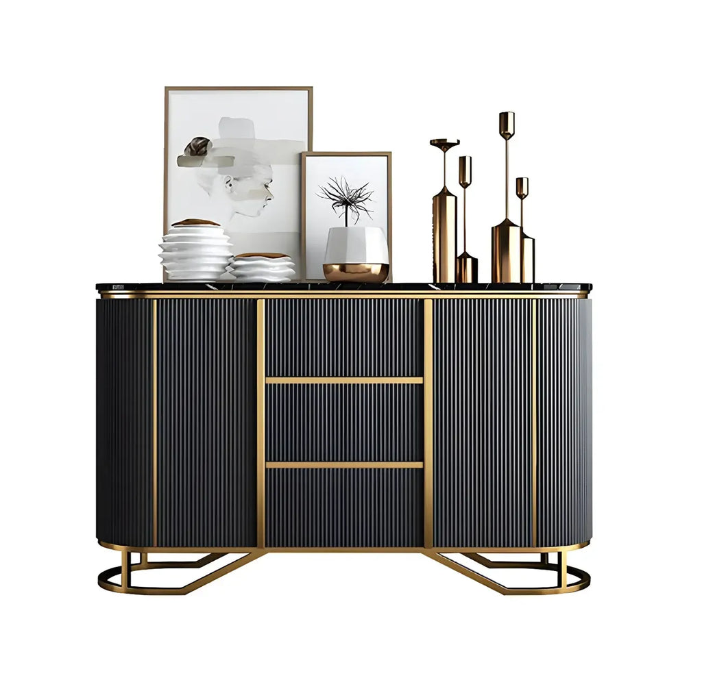 Luxury Curved Wooden Buffet Table with Drawers in Dark Gray