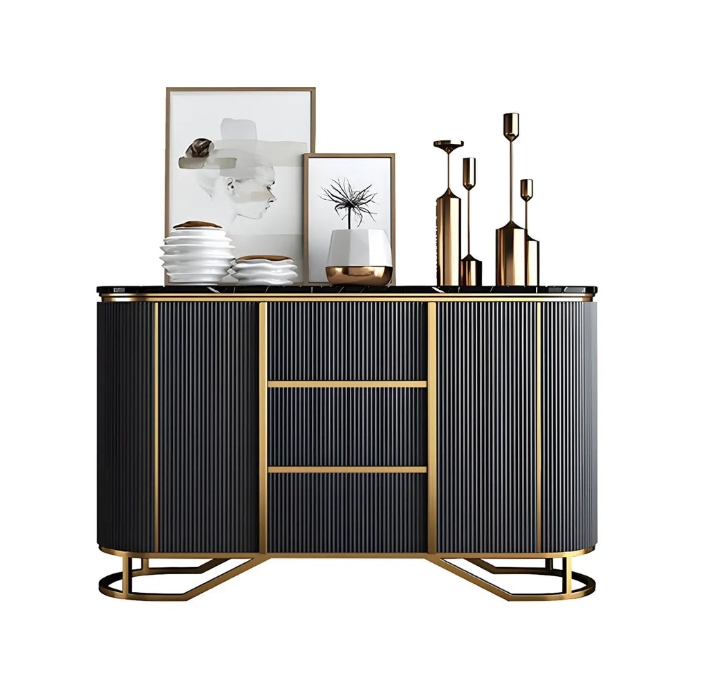 Luxury Curved Wooden Buffet Table with Drawers in Dark Gray