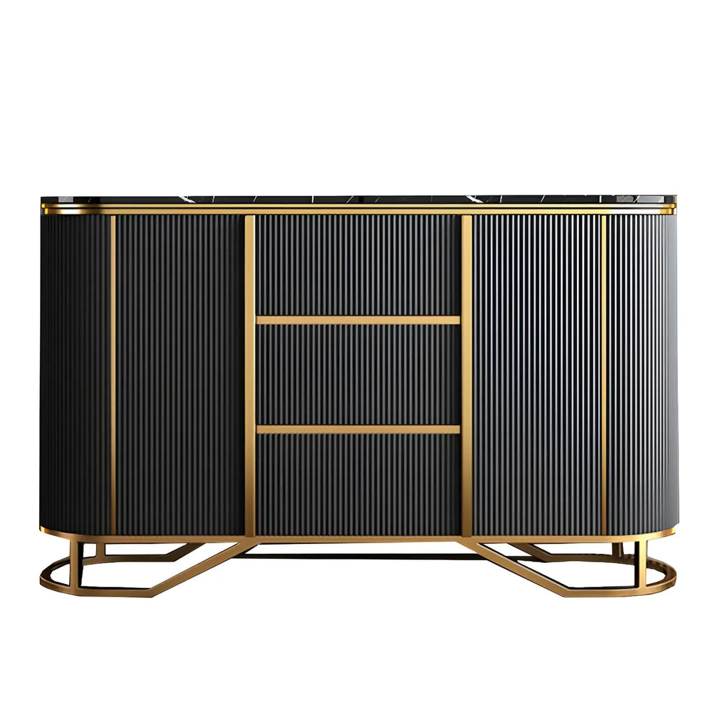 Luxury Curved Wooden Buffet Table with Drawers in Dark Gray