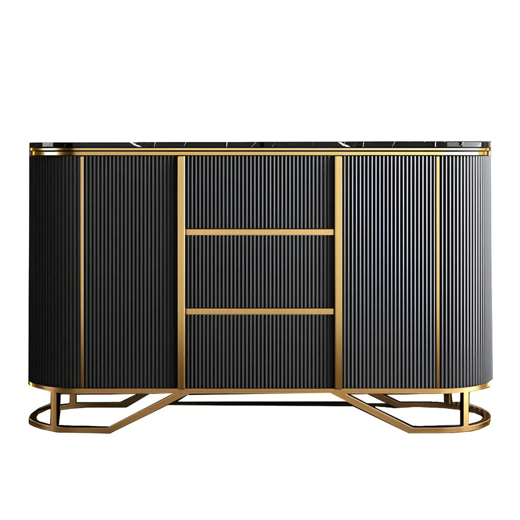 Luxury Curved Wooden Buffet Table with Drawers in Dark Gray