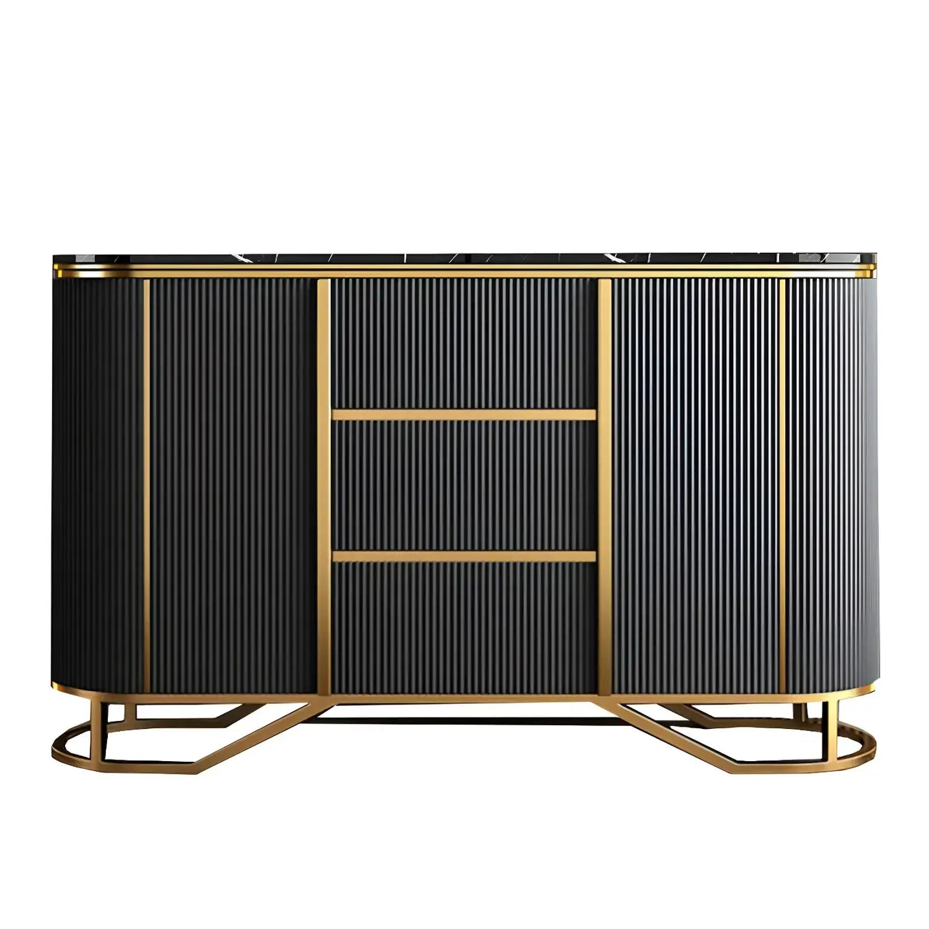 Luxury Curved Wooden Buffet Table with Drawers in Dark Gray