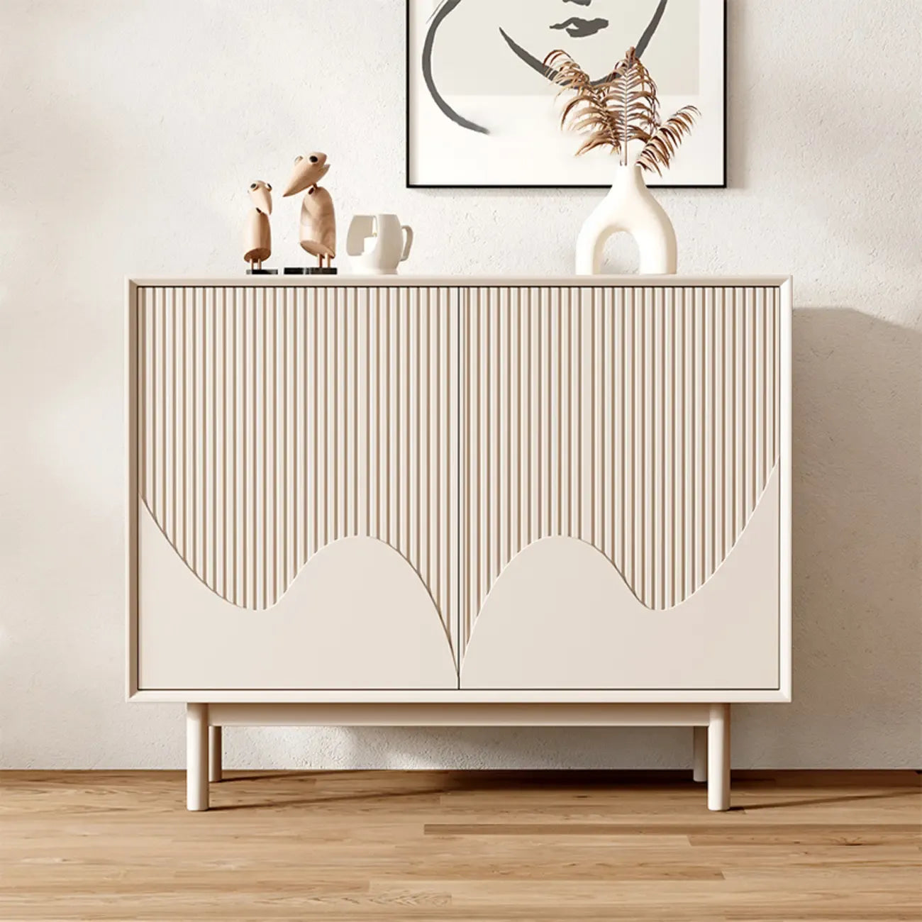 Modern Wooden Buffet Table with Kitchen Appliance Storage