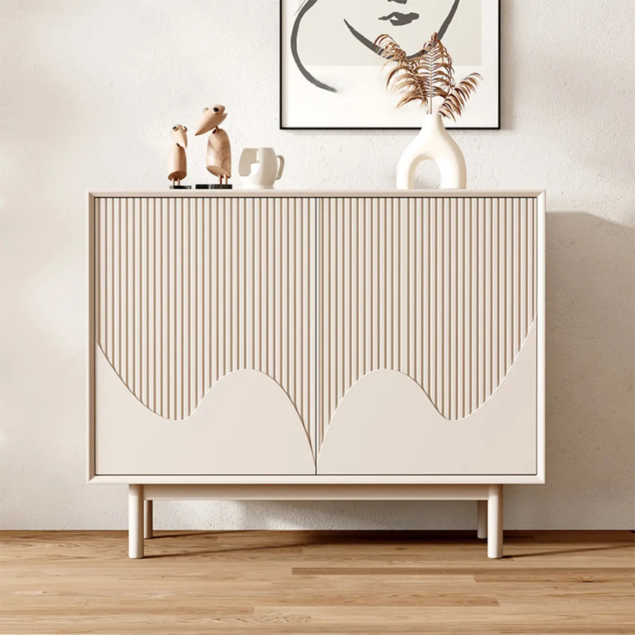 Modern Wooden Buffet Table with Kitchen Appliance Storage