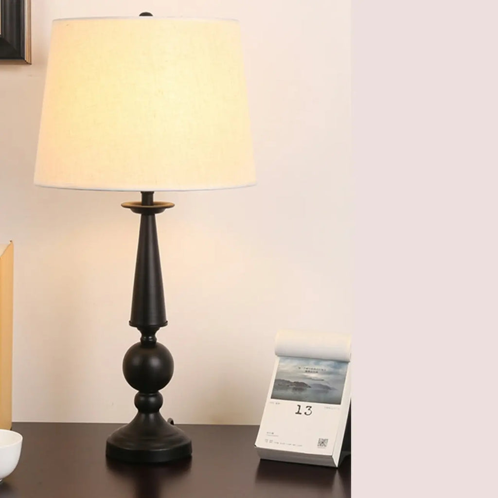 Geometric Black Table Lamp with Fabric Shade for Bedroom