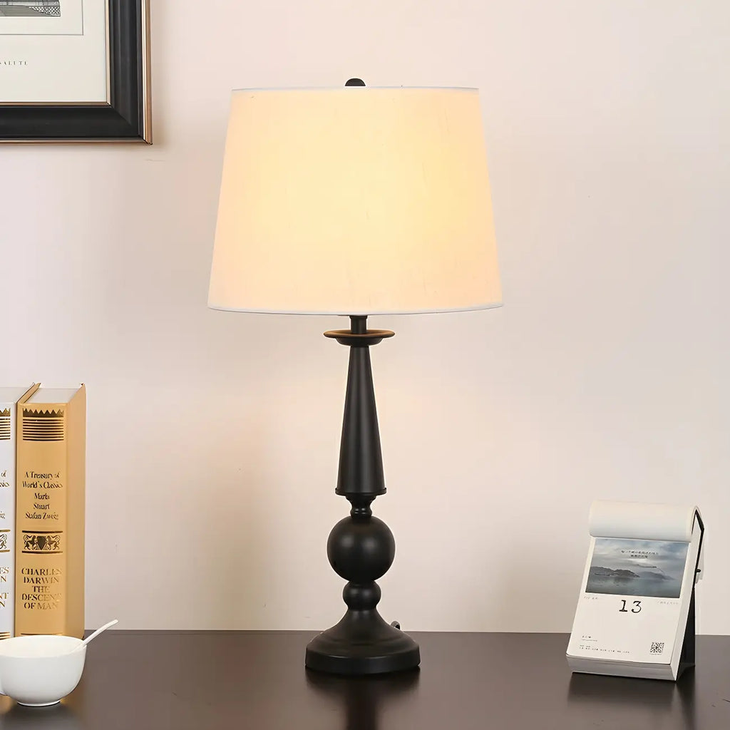 Geometric Black Table Lamp with Fabric Shade for Bedroom
