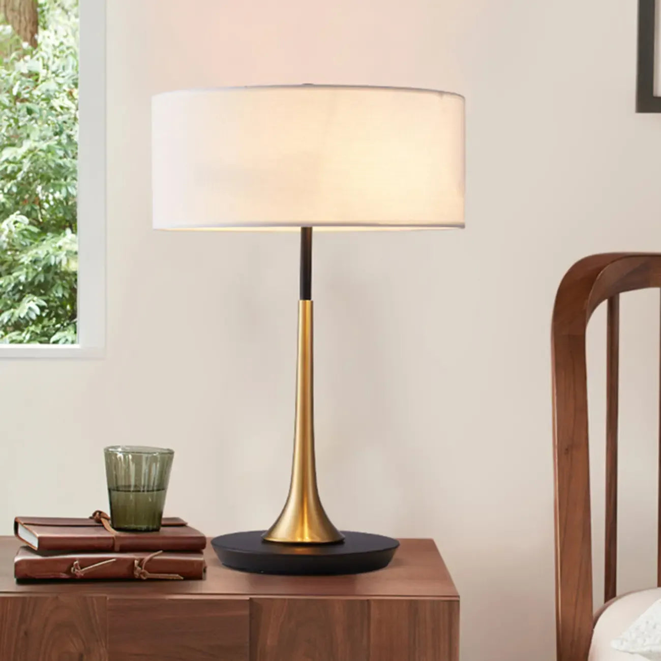 Modern Geometric Fabric Table Lamp Plug in Electric for Bedroom
