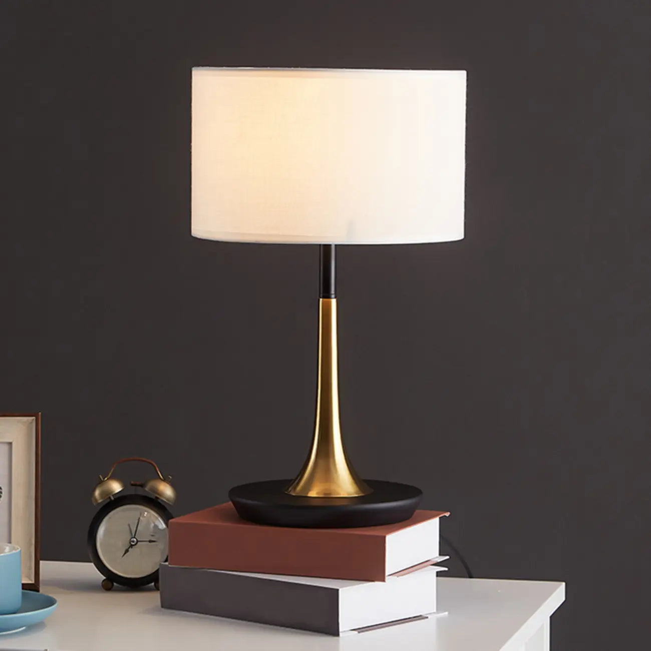 Modern Geometric Fabric Table Lamp Plug in Electric for Bedroom