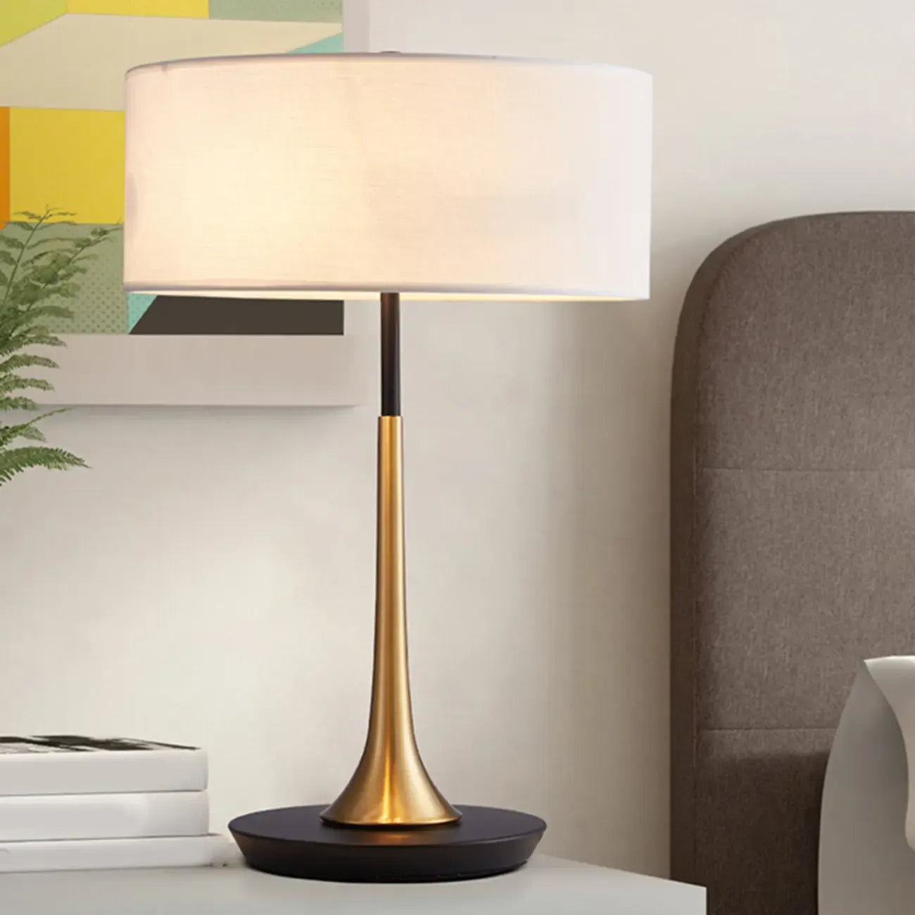 Modern Geometric Fabric Table Lamp Plug in Electric for Bedroom
