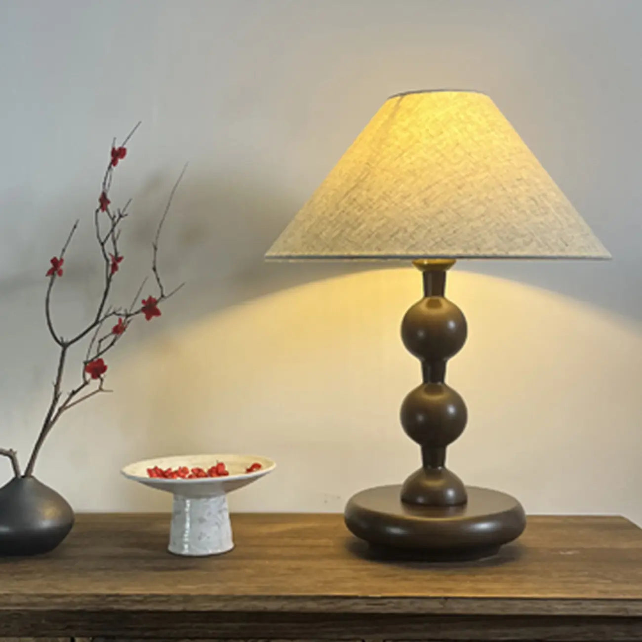 White Cone Shade Wooden Base Table Lamp for Bedroom
