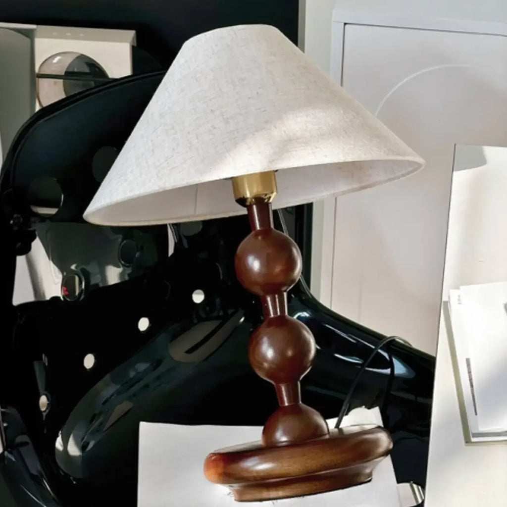 White Cone Shade Wooden Base Table Lamp for Bedroom