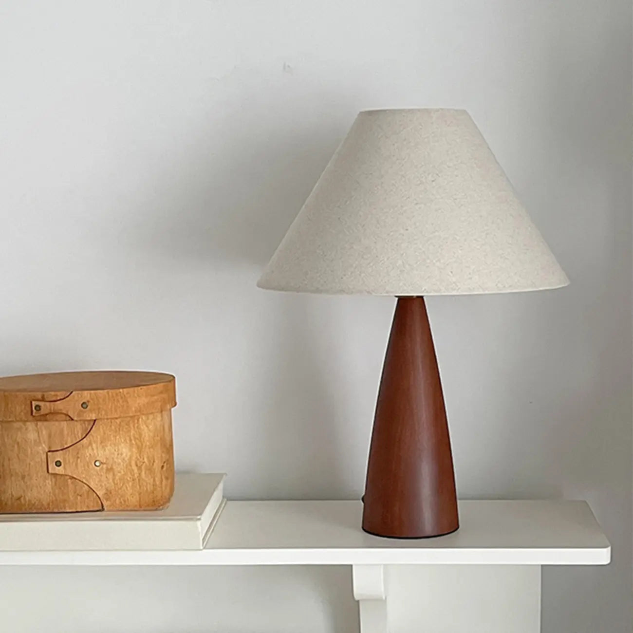 Trendy Walnut Wood Table Lamp Plug-In Electric for Bedroom