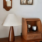 Trendy Walnut Wood Table Lamp Plug-In Electric for Bedroom