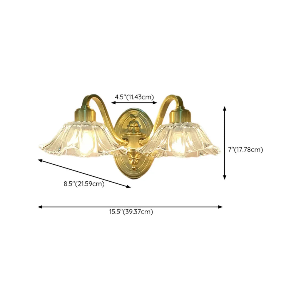 Clear Glass Floral Vanity Light with Gold Arc Arm for Bathroom