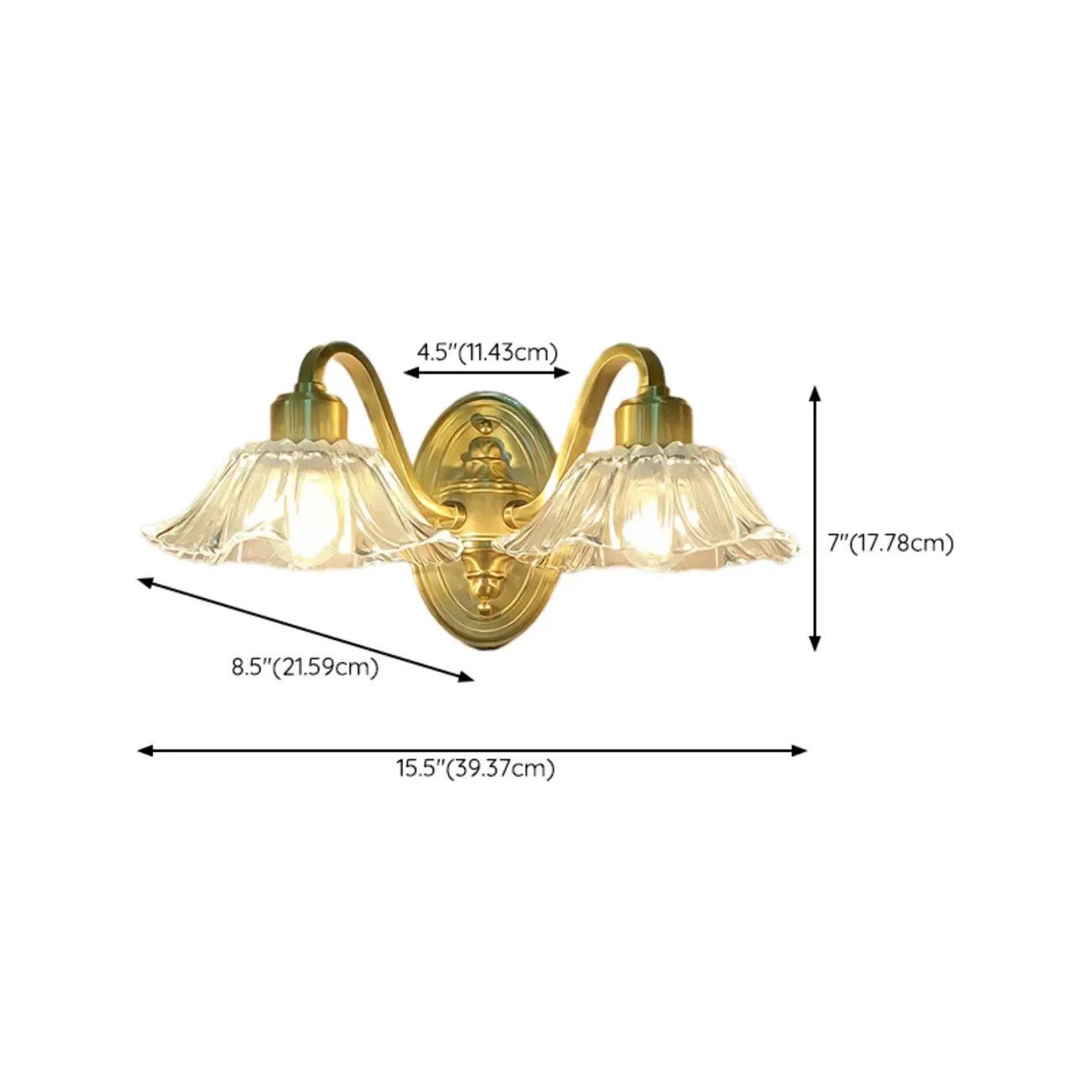 Clear Glass Floral Vanity Light with Gold Arc Arm for Bathroom
