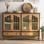 16W Rustic Brown Wooden Sideboard with Glass Doors & Drawer