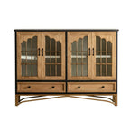 16W Rustic Brown Wooden Sideboard with Glass Doors & Drawer