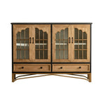 16W Rustic Brown Wooden Sideboard with Glass Doors & Drawer