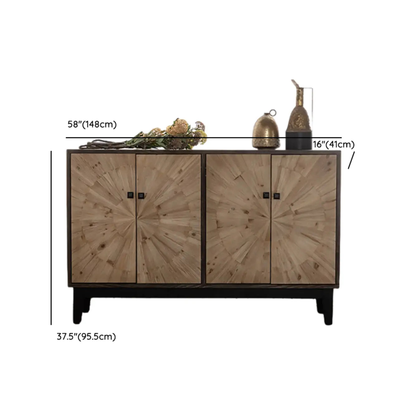 Industrial Wooden Buffet Table with Cabinets for Living Room