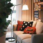 Adjustable Silver Swing Arm Floor Lamp with Fabric Drum Shade