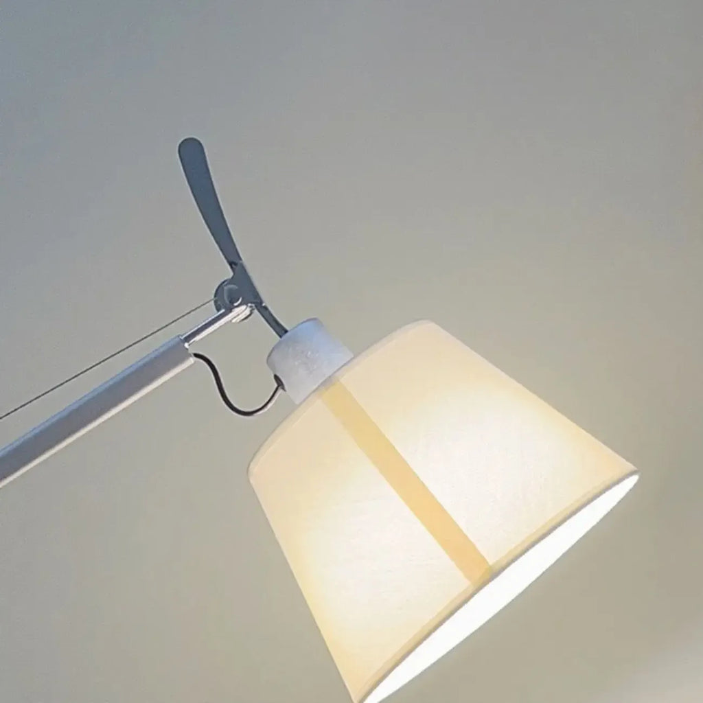 Adjustable Silver Swing Arm Floor Lamp with Fabric Drum Shade
