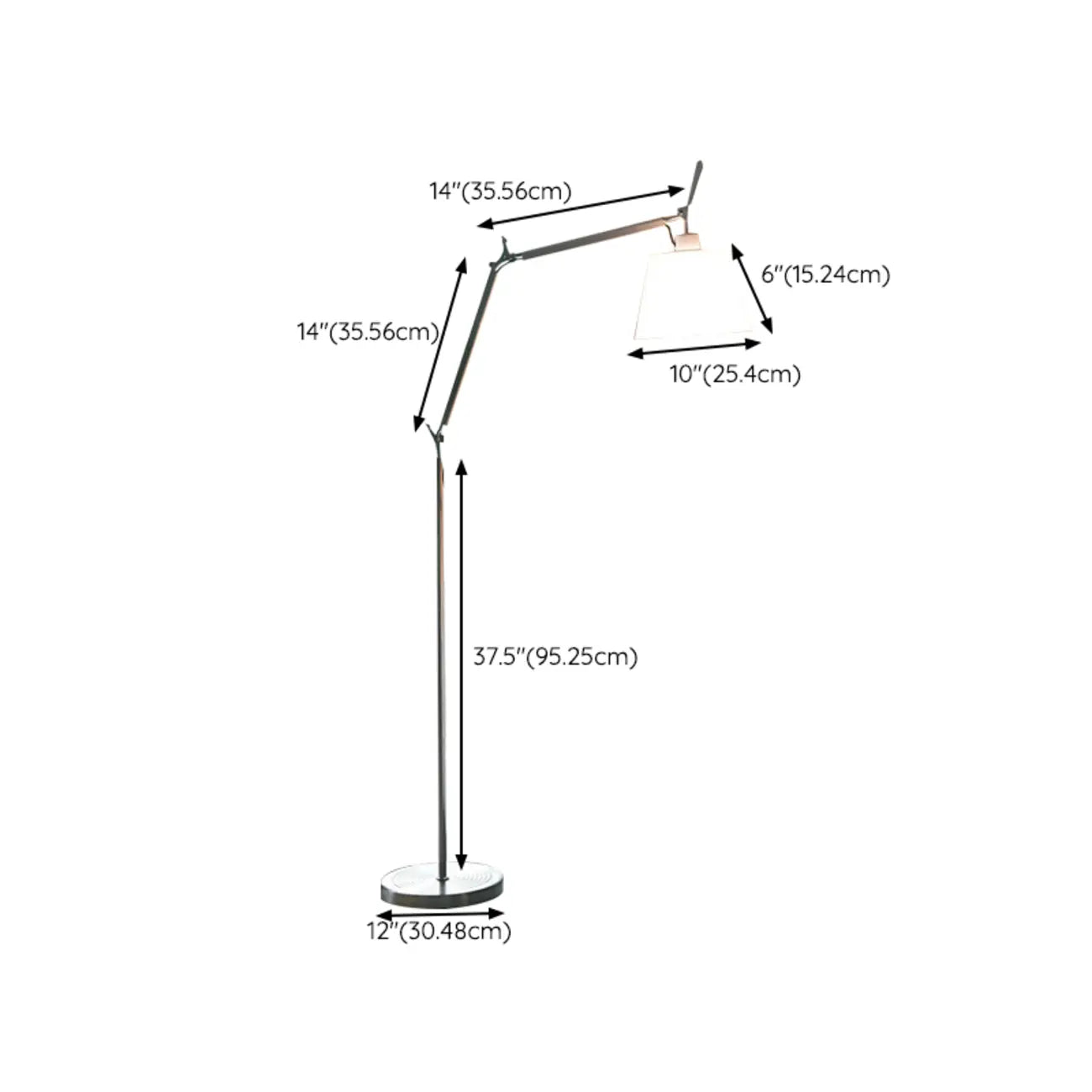 Adjustable Silver Swing Arm Floor Lamp with Fabric Drum Shade