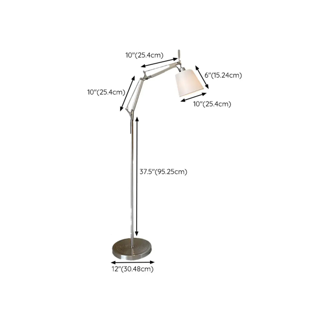 Adjustable Silver Swing Arm Floor Lamp with Fabric Drum Shade