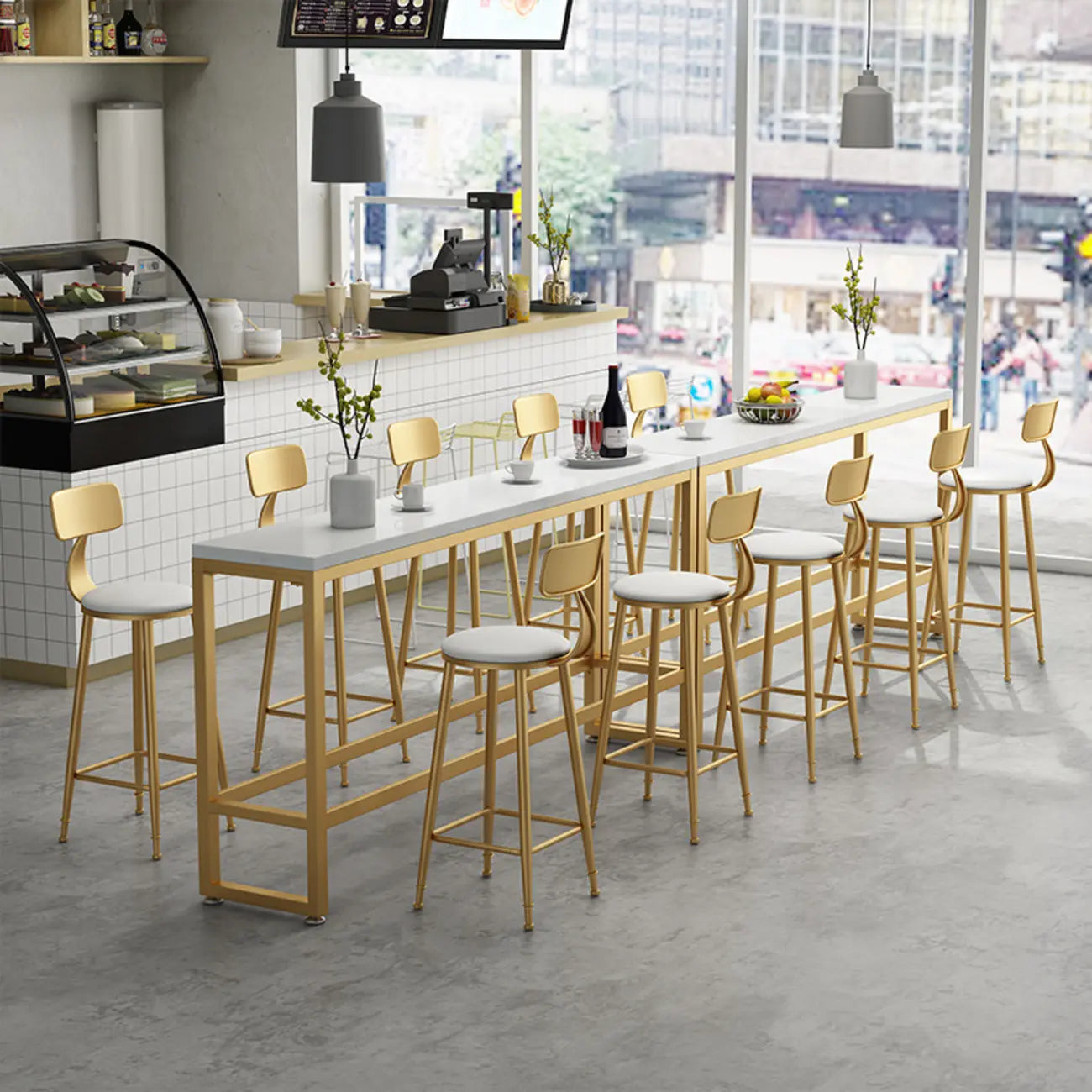Elegant Faux Marble Bar Table Set with Upholstered Chairs