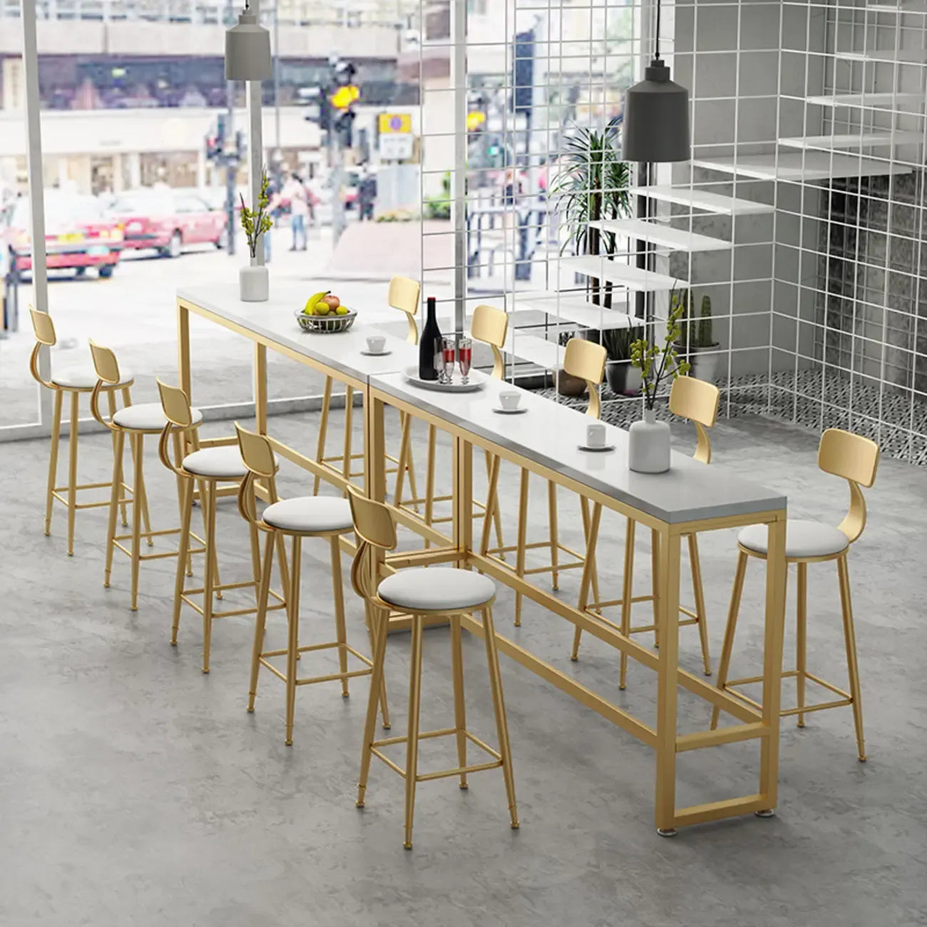 Elegant Faux Marble Bar Table Set with Upholstered Chairs