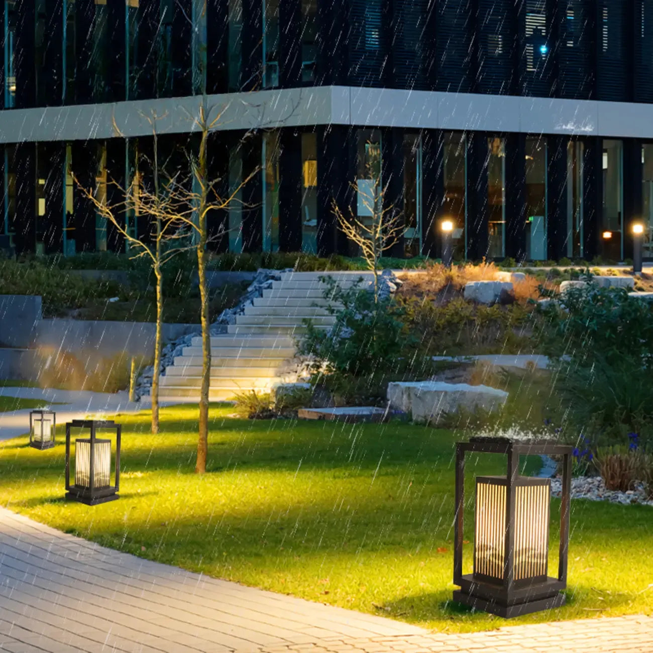 Black Vertical Rectangle Solar Outdoor Post Lights