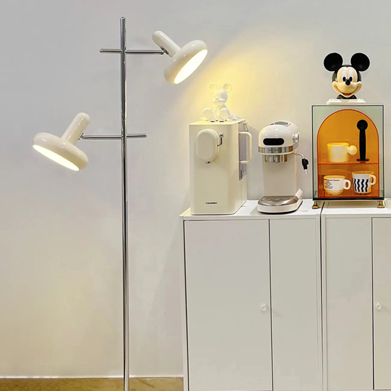 Modern Plug-In Dual-Head Chrome Floor Lamp with 2-Lights