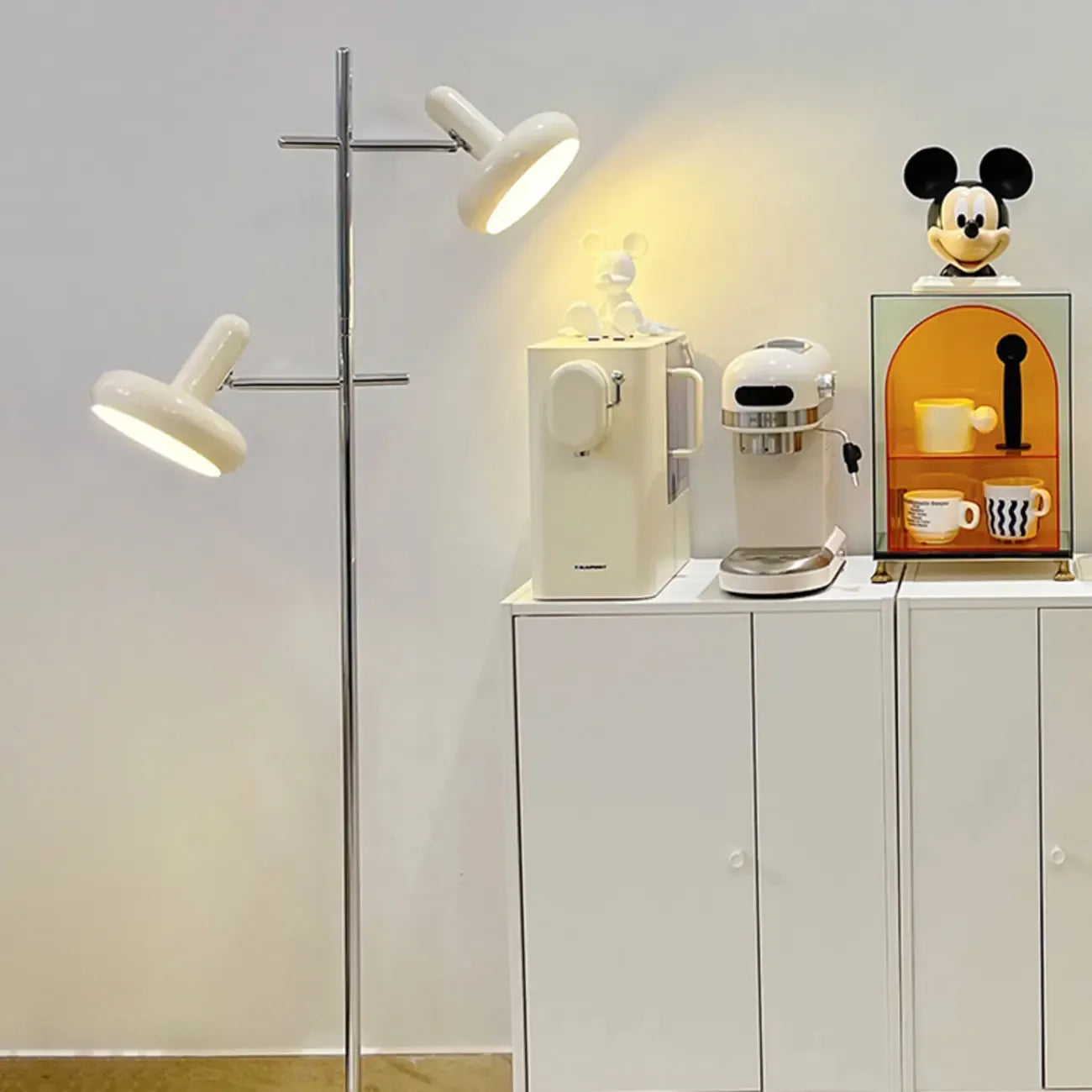 Modern Plug-In Dual-Head Chrome Floor Lamp with 2-Lights