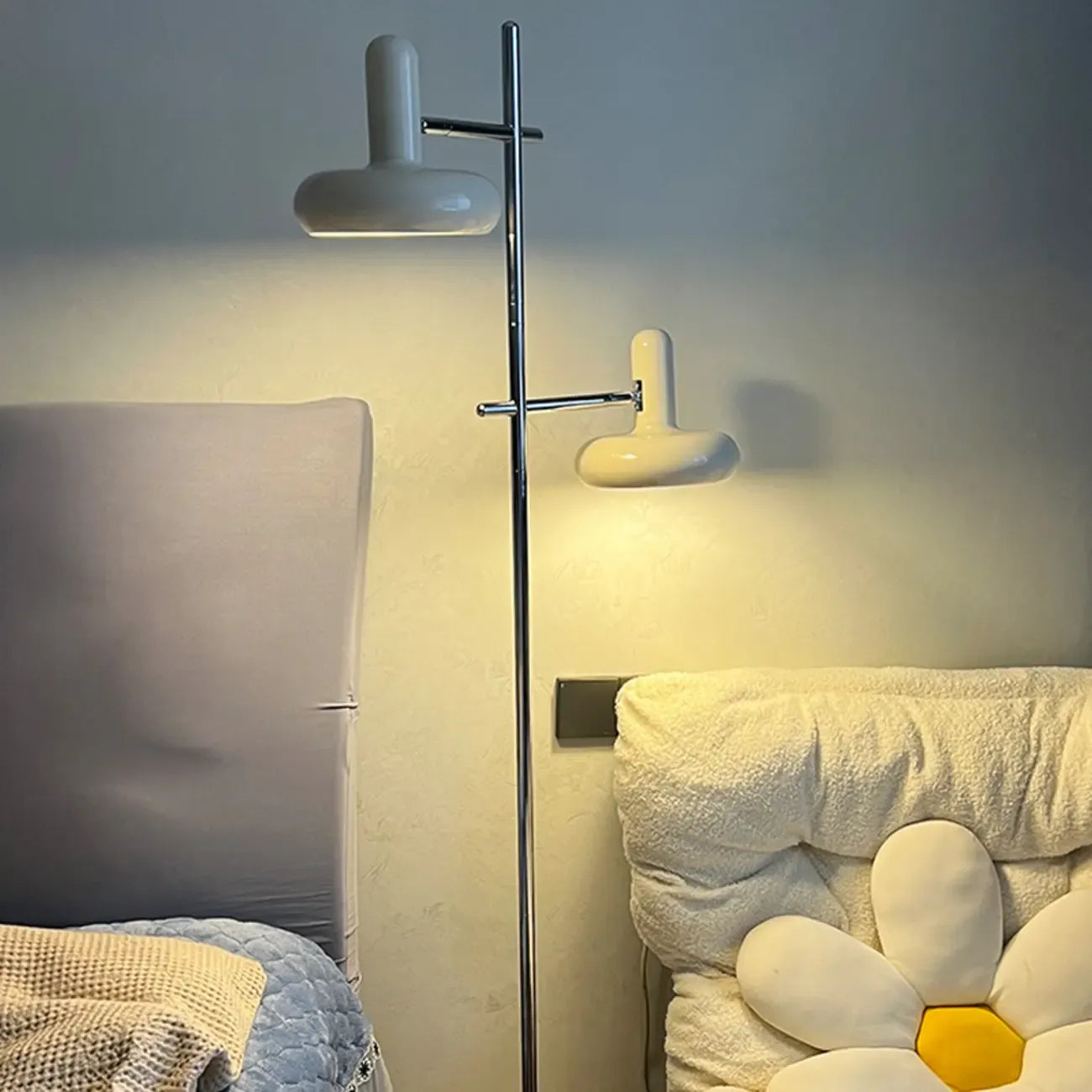 Modern Plug-In Dual-Head Chrome Floor Lamp with 2-Lights