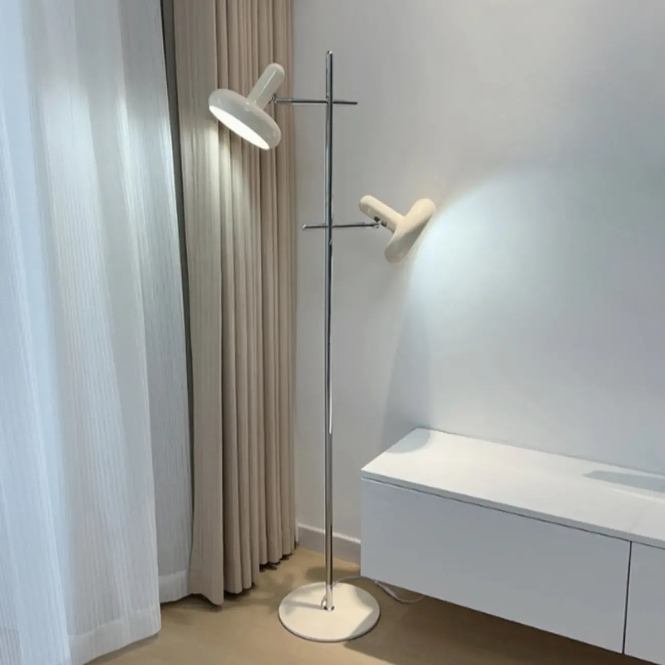 Modern Plug-In Dual-Head Chrome Floor Lamp with 2-Lights