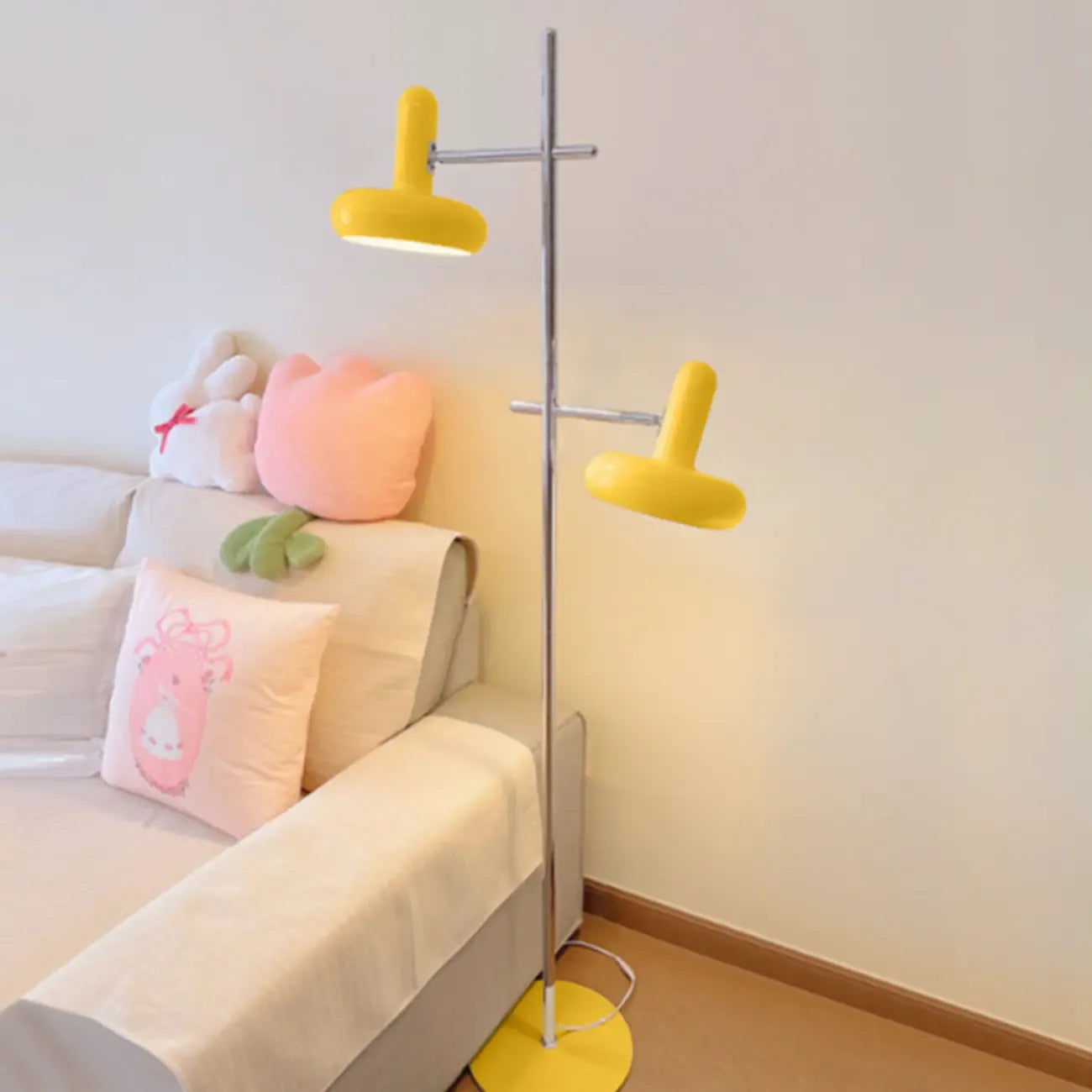 Modern Plug-In Dual-Head Chrome Floor Lamp with 2-Lights