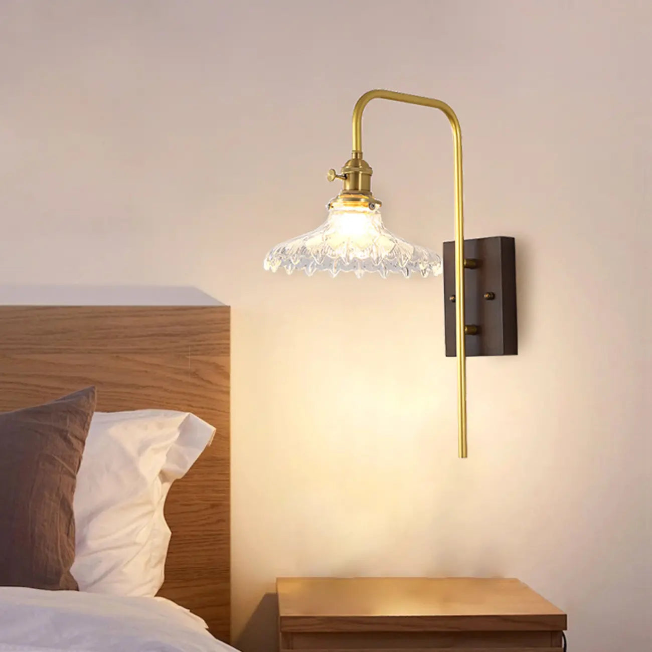 Contemporary Walnut Brass Cone Wall Mounted Light Fixture