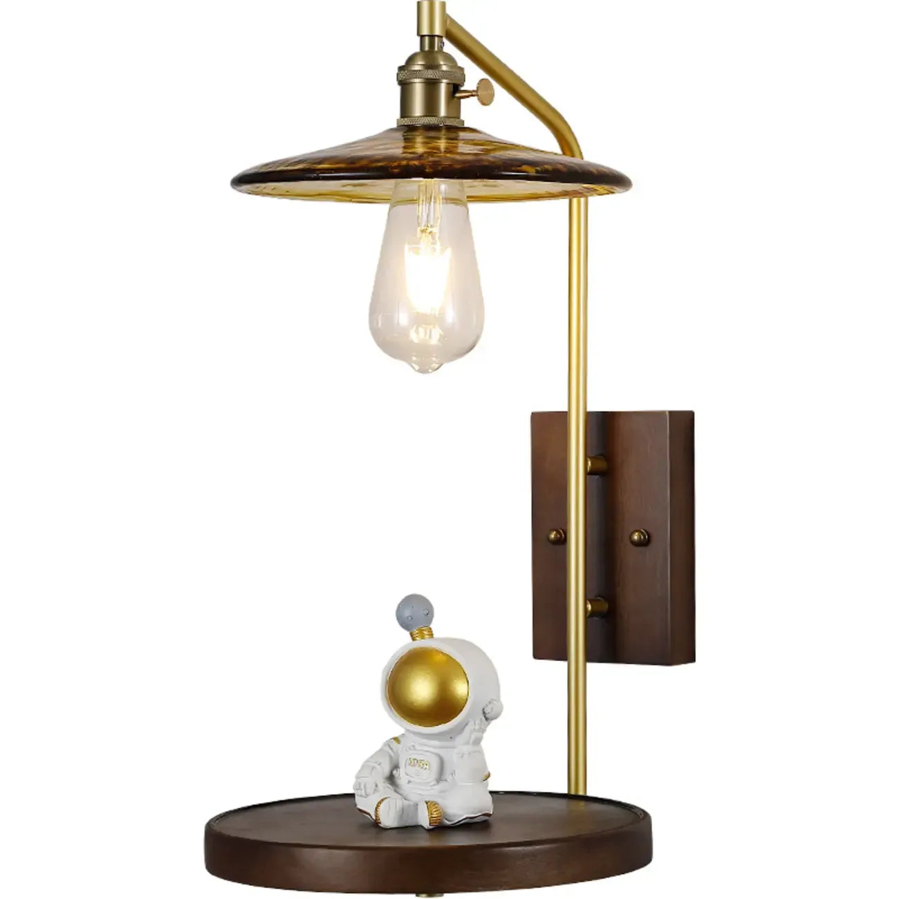 Contemporary Walnut Brass Cone Wall Mounted Light Fixture