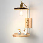 Contemporary Walnut Brass Cone Wall Mounted Light Fixture
