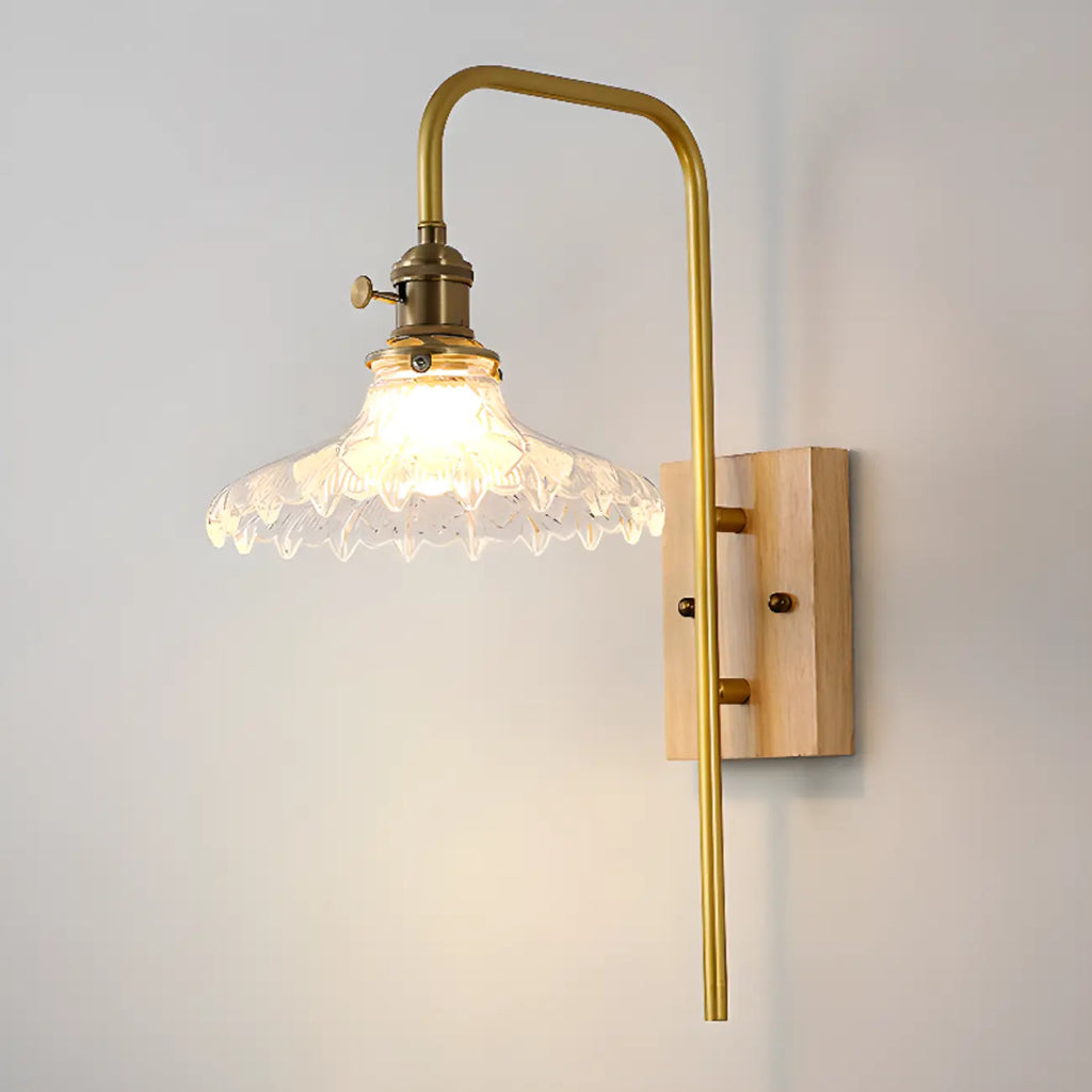 Contemporary Walnut Brass Cone Wall Mounted Light Fixture