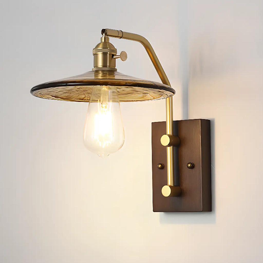 Contemporary Walnut Brass Cone Wall Mounted Light Fixture
