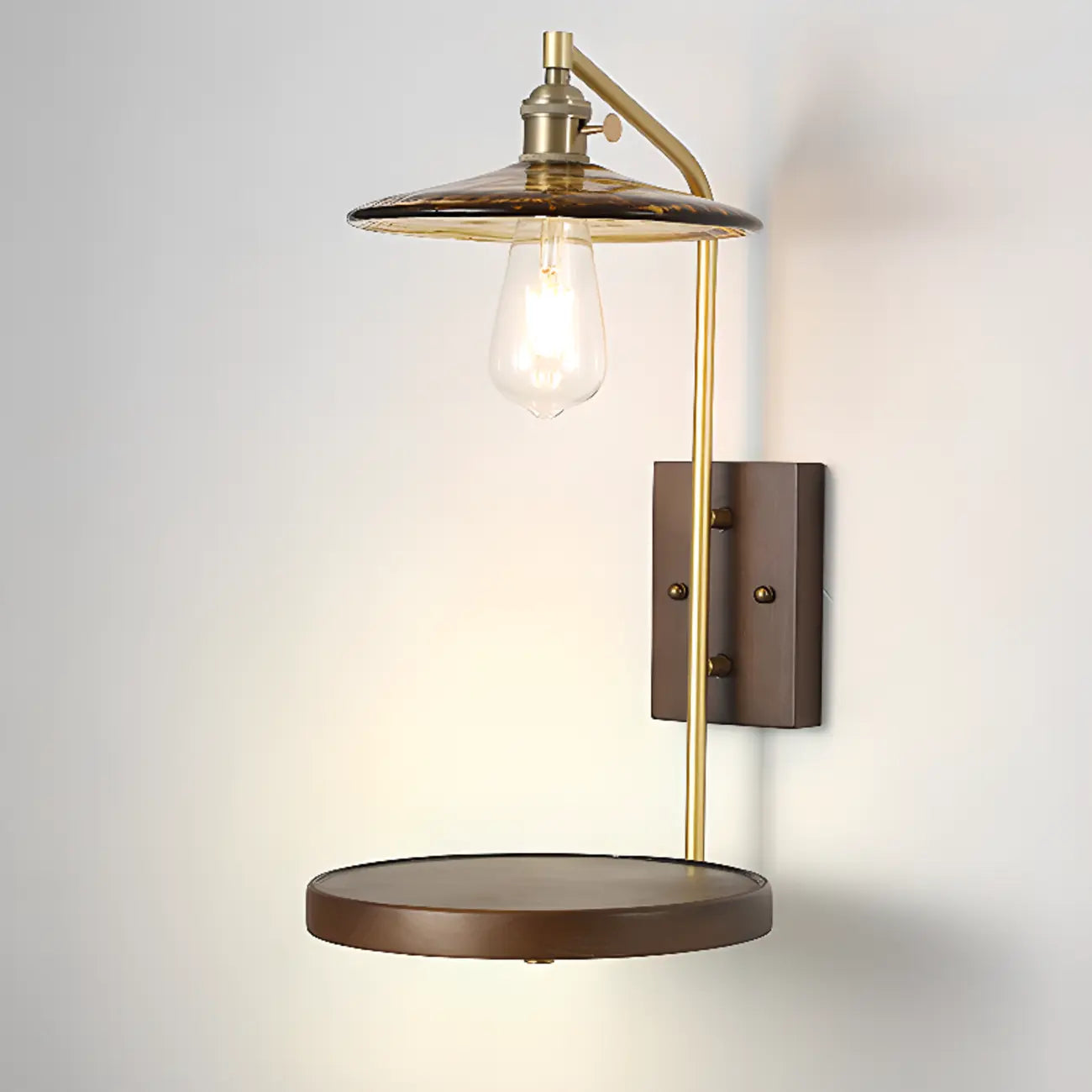 Contemporary Walnut Brass Cone Wall Mounted Light Fixture