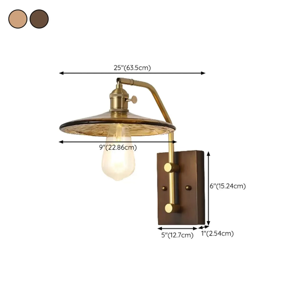 Contemporary Walnut Brass Cone Wall Mounted Light Fixture