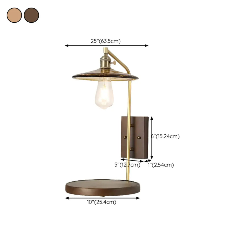 Contemporary Walnut Brass Cone Wall Mounted Light Fixture